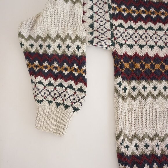 Vintage Robert Stock Cotton Fair Isle Sweater Cream Cabincore Old Money XL - Picture 7 of 10
